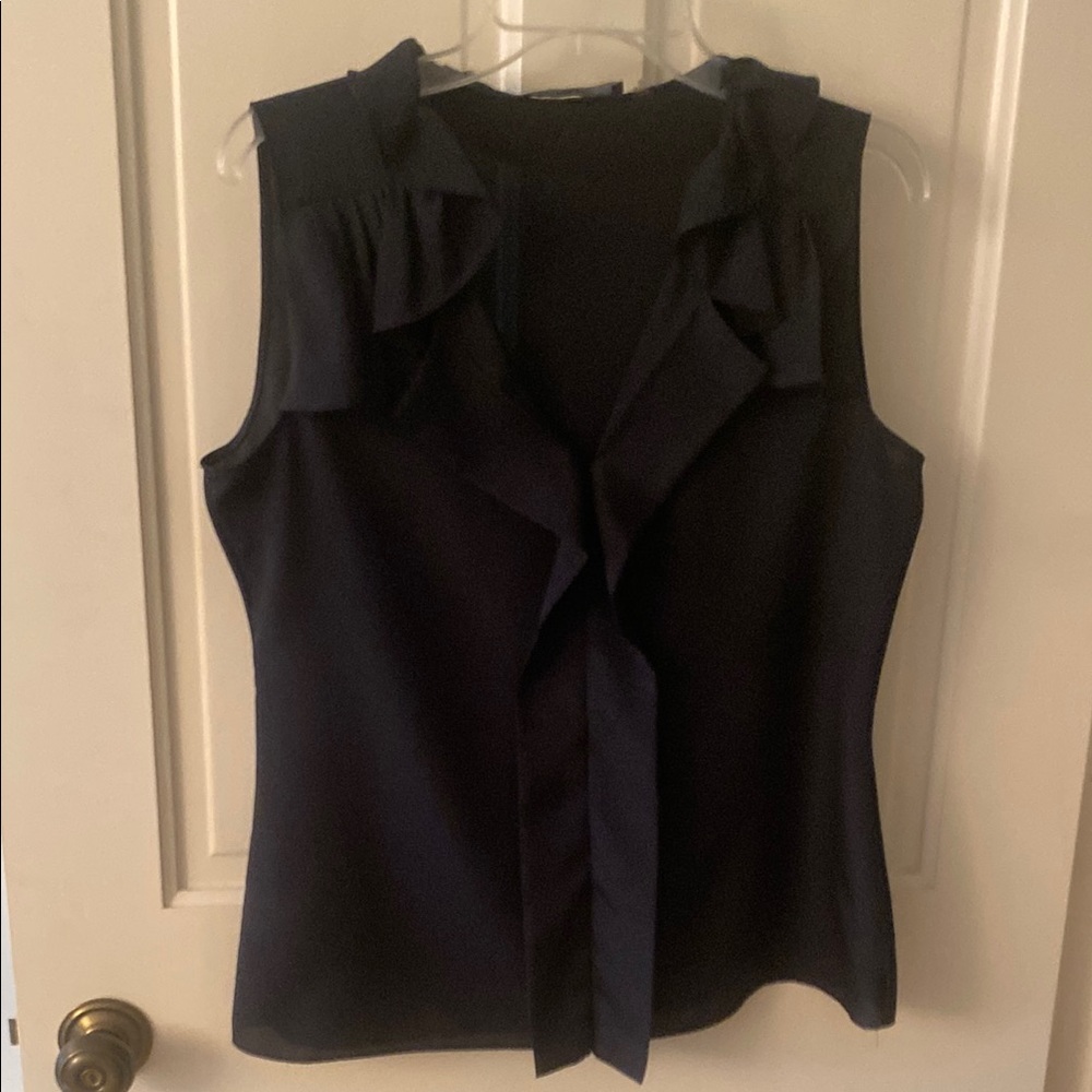 Tahari Black Ruffled Front Sleeveless Blouse